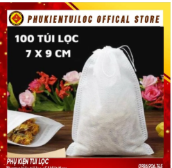 ( Sỉ) Combo 100 Túi lọc trà, cà phê vải không dệt có dây rút - Túi lọc nhiều kích thước