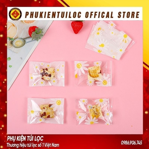 Set 100 Túi đựng bánh cookie/ bánh quy/ trà hoa( túi trắng mờ hoa cúc) nhiều kích thước- Phukientuiloc.com