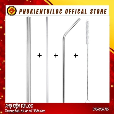 BỘ ỐNG HÚT INOX Thép Không Gỉ Cao Cấp Và Bàn Chải Cọ Rửa - Ống Hút Dài Đủ Size Cho Mọi Đồ Uống & Trà Sữa