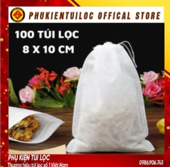 ( Sỉ) Combo 100 Túi lọc trà, cà phê vải không dệt có dây rút - Túi lọc nhiều kích thước