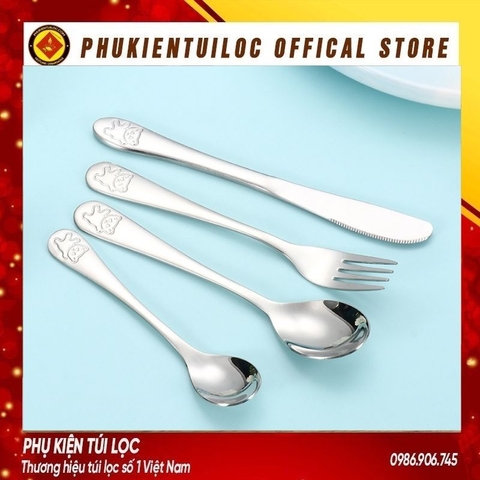 Thìa, dĩa, dao gấu trẻ em inox 410,430,304 mạ vàng thiết kế hiện đại sáng trọng độ dài 13-15-17cm