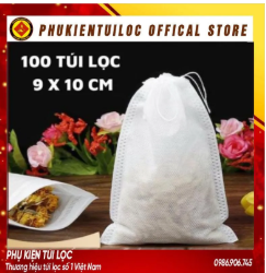 ( Sỉ) Combo 100 Túi lọc trà, cà phê vải không dệt có dây rút - Túi lọc nhiều kích thước