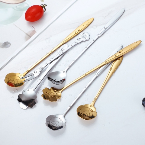 Thìa cafe, muỗng cafe inox 304 cao cấp, hai màu vàng bạc sang trọng hoa văn siêu đẹp trang trí bàn ăn, decor