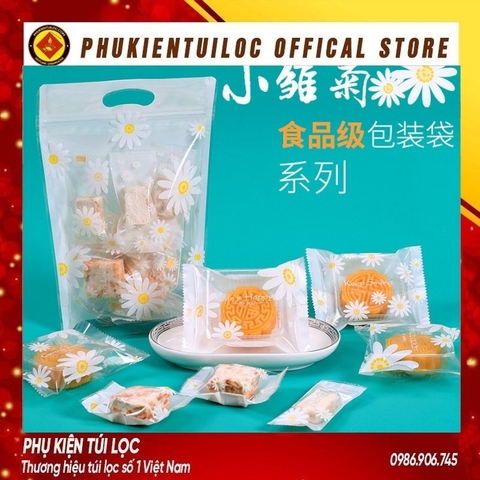 Set 100 Túi đựng bánh cookie/ bánh quy/ trà hoa( túi trắng mờ hoa cúc) nhiều kích thước- Phukientuiloc.com