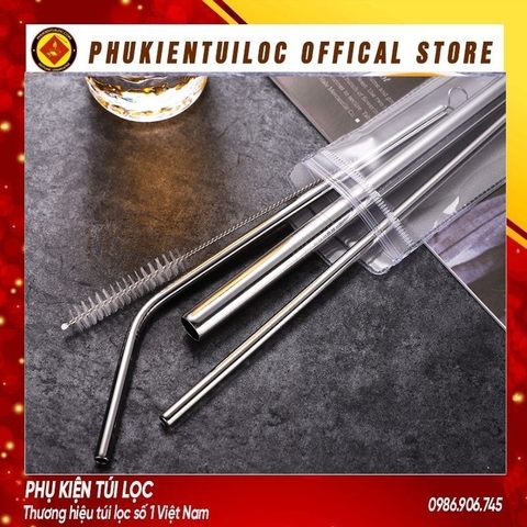 BỘ ỐNG HÚT INOX Thép Không Gỉ Cao Cấp Và Bàn Chải Cọ Rửa - Ống Hút Dài Đủ Size Cho Mọi Đồ Uống & Trà Sữa