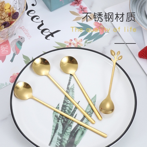Thìa cafe, muỗng cafe inox 304 cao cấp, hai màu vàng bạc sang trọng hoa văn siêu đẹp trang trí bàn ăn, decor