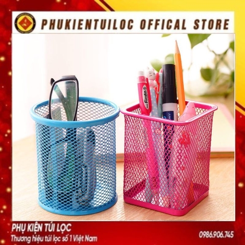 Hũ Giỏ Đựng Bút Lưới Sắt Để Bàn - Ống Lọ Cắm Bút Kim Loại Văn Phòng Phẩm (Chọn Màu)