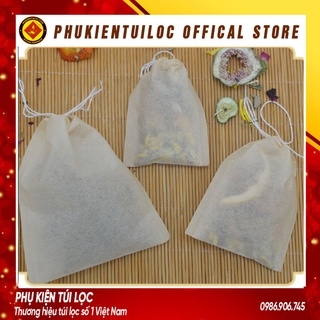 Combo 100 túi lọc trà giấy lọc trà, cafe có dây rút đầy đủ kích thước