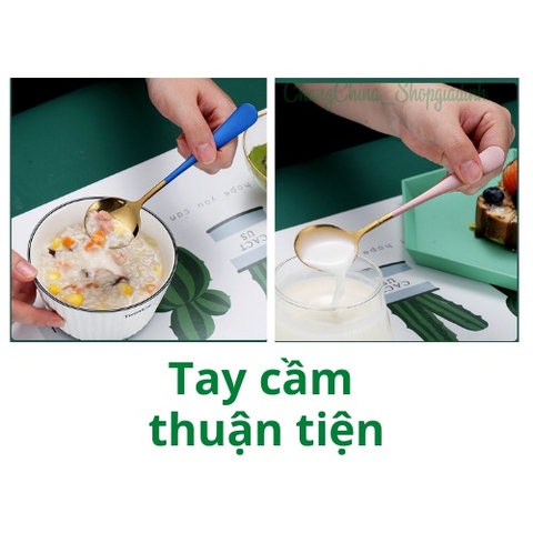 Thìa Inox 304 cao cấp độ dày 3.5mm mạ vàng cán dài nhiều màu sắc( kèm túi)