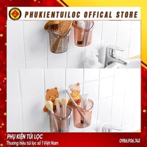 Cốc Gấu DÁN TƯỜNG - Hũ Đựng Bàn Chải Và Kem Đánh Răng Hình Gấu Dễ Thương- Phukientuiloc.com