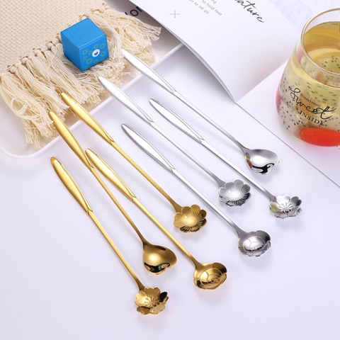 Thìa cafe, muỗng cafe inox 304 cao cấp, hai màu vàng bạc sang trọng hoa văn siêu đẹp trang trí bàn ăn, decor