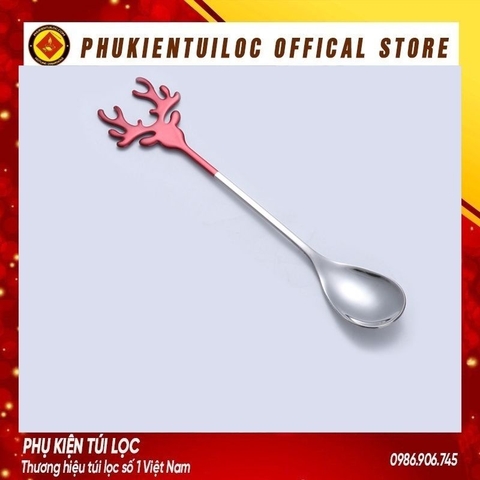 Bộ thìa dĩa sừng hươu inox 304 dụng cụ pha trà, cafe mừng giáng sinh, năm mới- Phukientuiloc.com