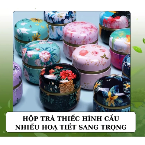 Hộp đựng trà hình cầu PHUKIENTUILOC, chất liệu thiếc, kích cỡ nhỏ gọn-nhiều hoạ tiết sang trọng