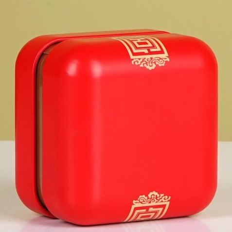 Hộp thiếc đựng trà cạnh tròn hoạ tiết hoa kích thước dài 80*80*56mm