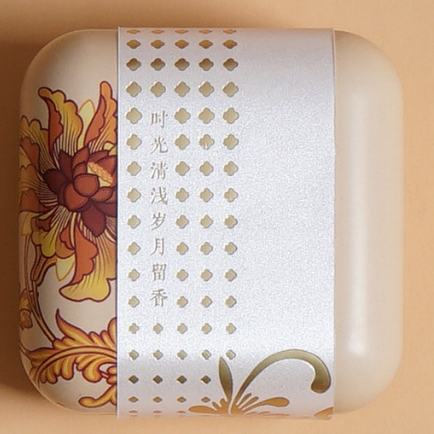 Hộp thiếc đựng trà cạnh tròn hoạ tiết hoa kích thước dài 80*80*56mm