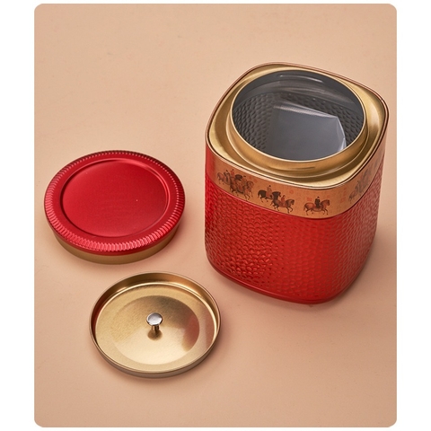 Hộp thiếc tròn nhỏ đựng trà xanh, trà thảo mộc hoa văn nổi- Phukientuiloc