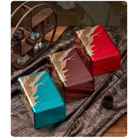 Hũ Thiếc đựng trà hình chữ nhật mẫu CÂY CỔ THỤ PHƯỢNG HOÀNG- Phukientuiloc