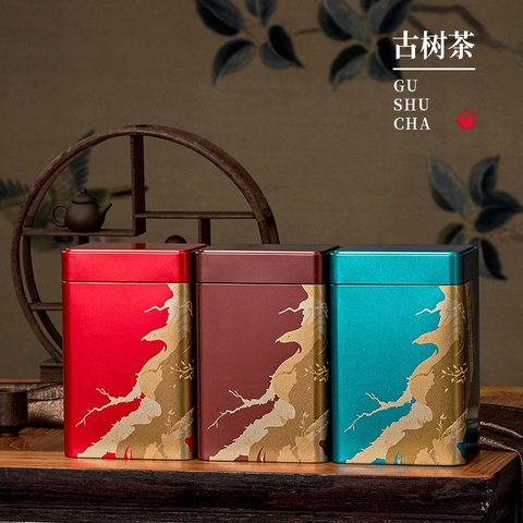 Hũ Thiếc đựng trà hình chữ nhật mẫu CÂY CỔ THỤ PHƯỢNG HOÀNG- Phukientuiloc