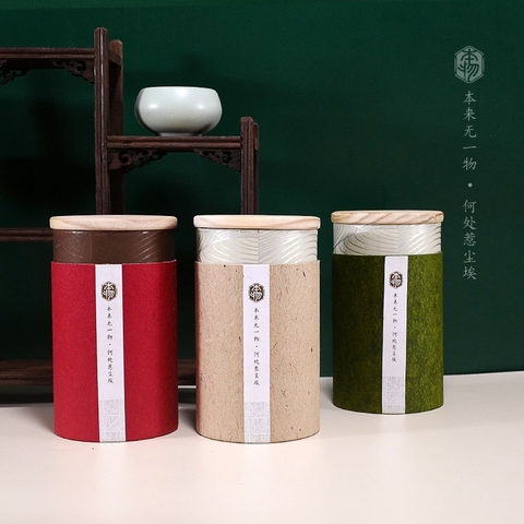 Hộp đựng trà giấy nắp tre đựng 250g trà xanh thân thiện môi trường- Phukientuiloc