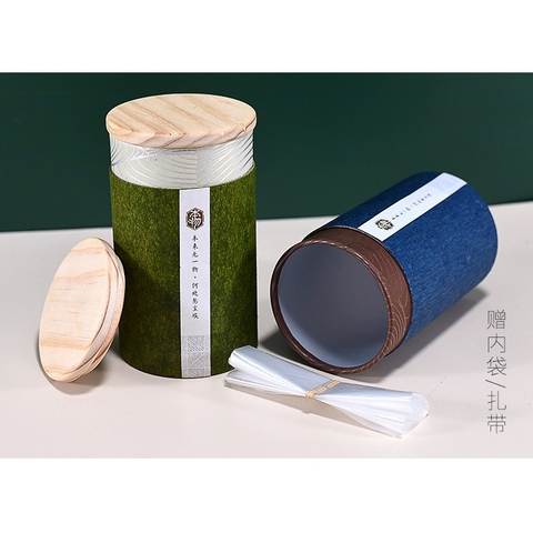 Hộp đựng trà giấy nắp tre đựng 250g trà xanh thân thiện môi trường- Phukientuiloc