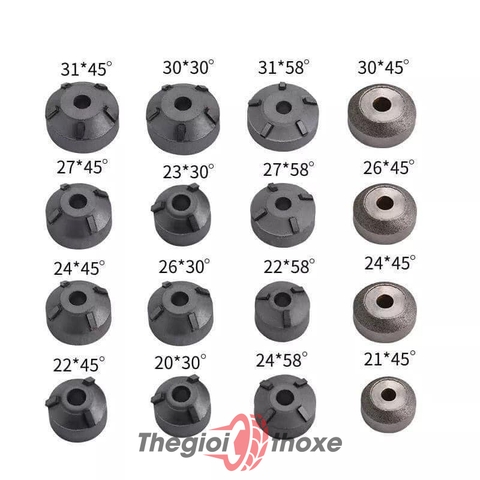 Bộ gồm 12 đầu cắt và 4 đầu mài