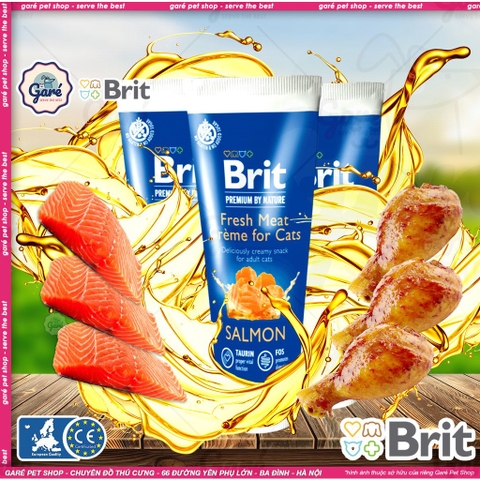 75gr - Thịt tươi nghiền dạng Súp Brit Premium Nature Creme từ Thịt Gà & Cá hồi dạng súp thưởng ngon & tiết kiệm cho Mèo