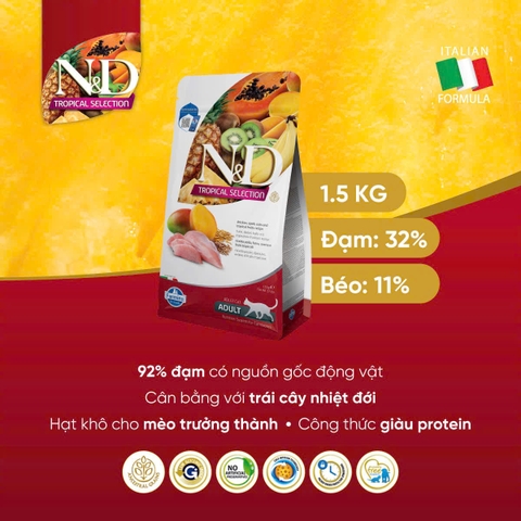 Hạt Chicken Tropical Selection | Hạt Farmina N&D Trái cây cho Mèo trưởng thành
