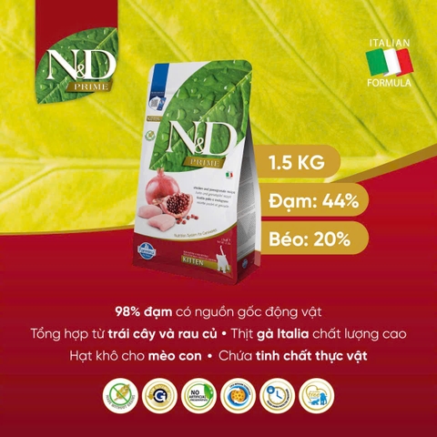 Hạt Kitten Prime -Chicken Pomegranate | Hạt Farmina N&D Gà Lựu cho Mèo con 1-12 tháng