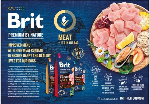 Hạt BRIT Premium by Nature ADULT L cho Chó giống lớn trưởng thành 25-45kg