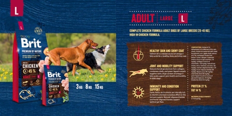Hạt BRIT Premium by Nature ADULT L cho Chó giống lớn trưởng thành 25-45kg