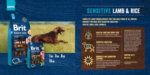 Hạt BRIT Premium by Nature SENSITIVE LAMB cho mọi giống Chó tiêu hóa nhạy cảm