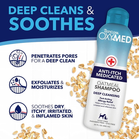 Sữa tắm Oxymed Anti-itch Shampoo Tropiclean - Sữa tắm làm dịu da khô, ngứa, kích ứng và viêm