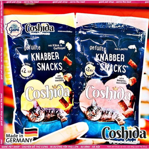 70gr - Bánh thưởng cho Mèo Coshida Creamy & Crunch Knabbersnack vị Gà Phomai & Cá hồi giòn tan bên ngoài bọc kem