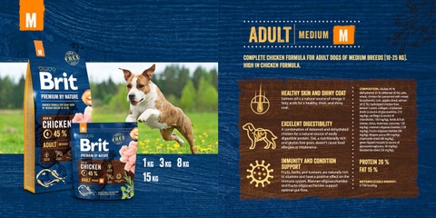 Hạt BRIT Premium by Nature ADULT M cho Chó giống nhỡ