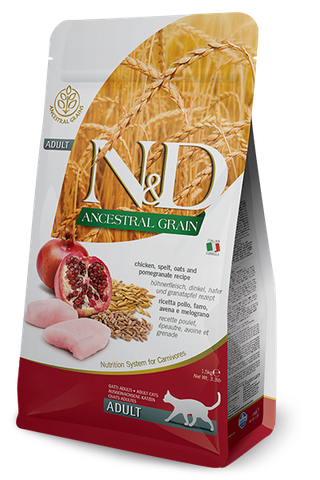 Hạt Ancestral Grain Adult Cat Chicken Spelt Oats Pomegranate Farmina N&D - Hạt Farmina Gà Lúa mì Yến mạch Lựu cho Mèo trưởng thành