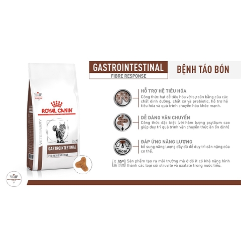 Hạt GASTROINTESTINAL/FIBRE RESPONSE ROYAL CANIN tiêu hóa <tiêu chảy/táo bón> cho Mèo 2KG