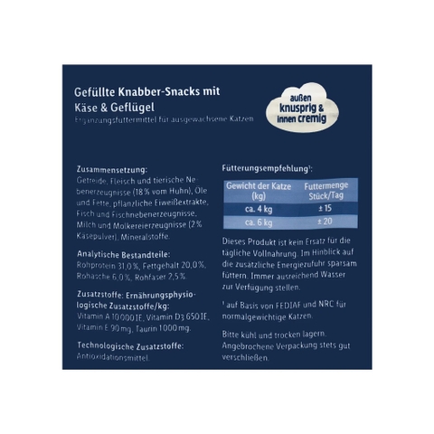 70gr - Bánh thưởng cho Mèo Coshida Creamy & Crunch Knabbersnack vị Gà Phomai & Cá hồi giòn tan bên ngoài bọc kem