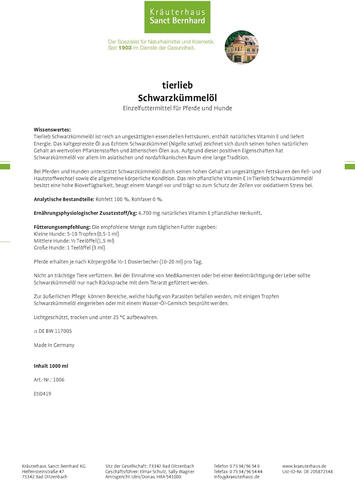 Dầu thì là đen Schwarzkummelol Tierlieb cho Chó