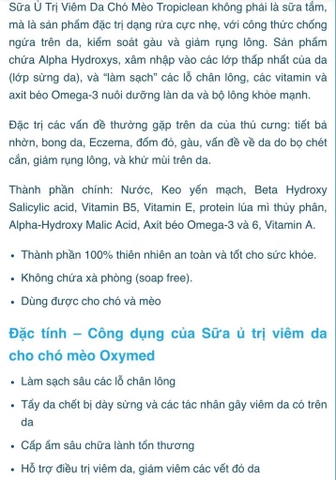 592ml Oatmeal Treatment Oxymed Tropiclean - Sữa tắm đặc trị cho Chó và Mèo