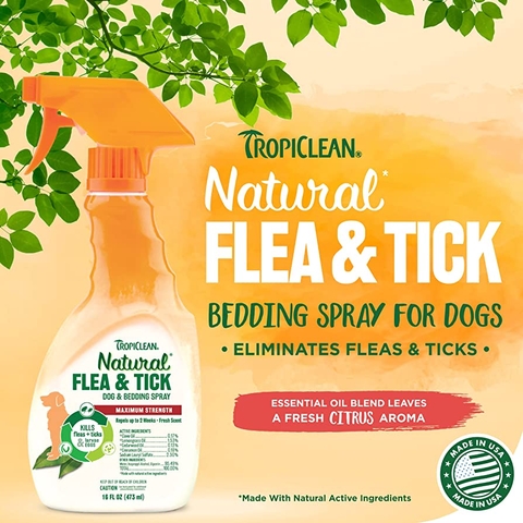 473ml Dog&Bedding Spray Flea&Tick Tropiclean - Xit diệt ve và bọ chét cho chó và ổ chó