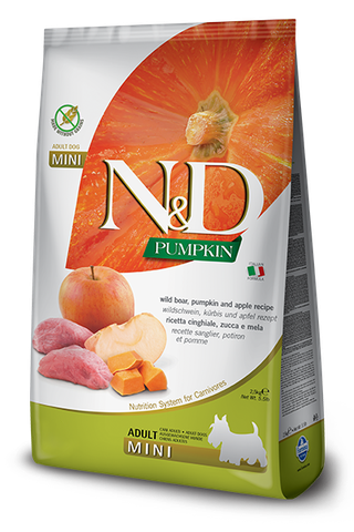 Hạt Mini Adult DOG Pumpkin -Wild Boar, Pumpkin & Apple | Hạt Farmina N&D Heo rừng, Bí ngô, Táo cho Chó nhỏ trưởng thành