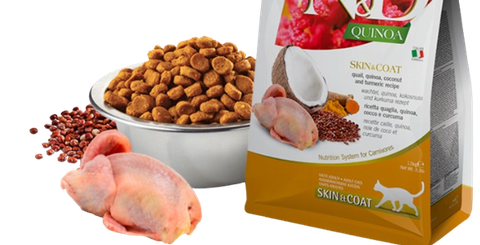 Hạt Adult CAT Quinoa Skin&Coat -Quail, Quinoa, Coconut, Turmeric Farmina N&D | Đẹp da lông Chim cút, Diêm mạch, Dừa, Nghệ Mèo trưởng thành