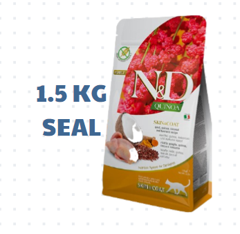 Hạt Adult CAT Quinoa Skin&Coat -Quail, Quinoa, Coconut, Turmeric Farmina N&D | Đẹp da lông Chim cút, Diêm mạch, Dừa, Nghệ Mèo trưởng thành