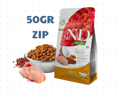Hạt Adult CAT Quinoa Skin&Coat -Quail, Quinoa, Coconut, Turmeric Farmina N&D | Đẹp da lông Chim cút, Diêm mạch, Dừa, Nghệ Mèo trưởng thành