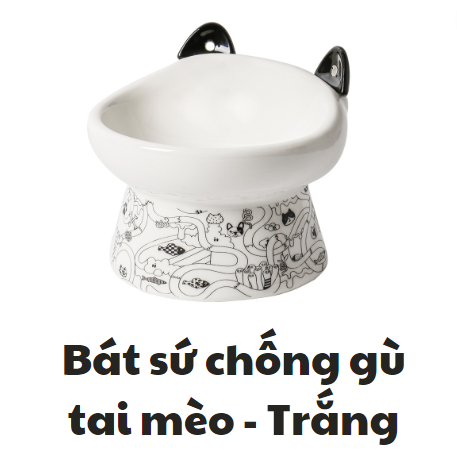 Bát sứ kèm 2 thìa lắp tai Mèo tháo rời chống gù họa tiết