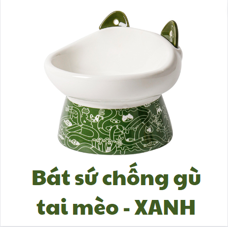 Bát sứ kèm 2 thìa lắp tai Mèo tháo rời chống gù họa tiết