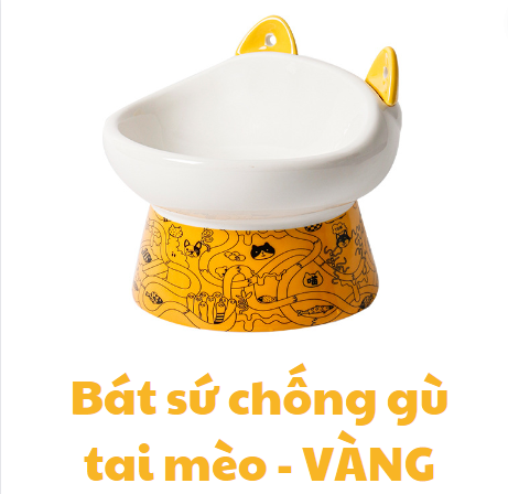 Bát sứ kèm 2 thìa lắp tai Mèo tháo rời chống gù họa tiết