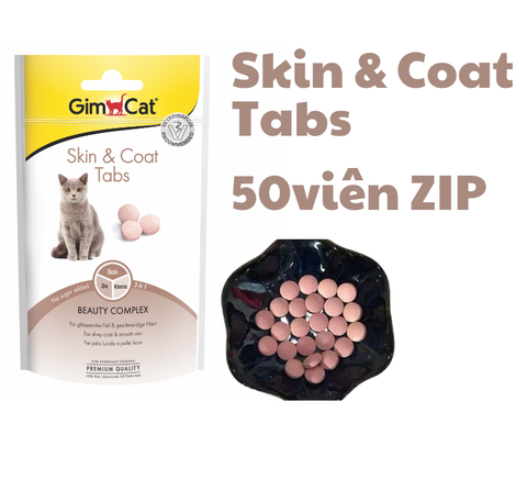 Skin Coat Tabs Gimcat - Snack dạng viên dưỡng lông và móng cho Mèo