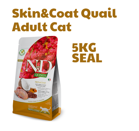 Hạt Adult CAT Quinoa Skin&Coat -Quail, Quinoa, Coconut, Turmeric Farmina N&D | Đẹp da lông Chim cút, Diêm mạch, Dừa, Nghệ Mèo trưởng thành