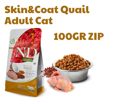 Hạt Adult CAT Quinoa Skin&Coat -Quail, Quinoa, Coconut, Turmeric Farmina N&D | Đẹp da lông Chim cút, Diêm mạch, Dừa, Nghệ Mèo trưởng thành
